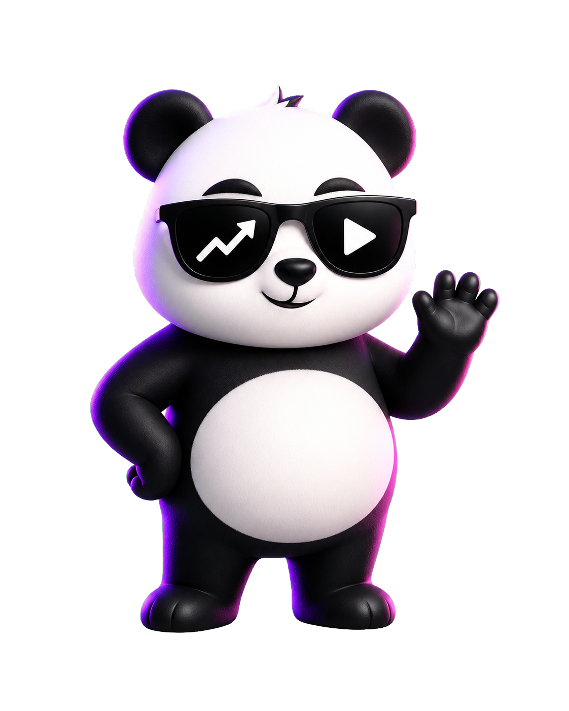 Viral Panda Studio's full-body 3D panda mascot wearing branded sunglasses